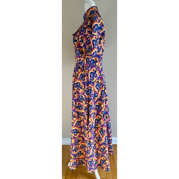 Audrey K NWOT Retro Multi-color Kaleidoscope Maxi Dress Zip-Front Size Medium - Picture 7 of 14